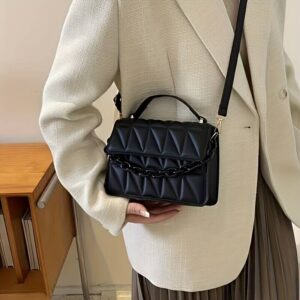 Rhombus Quilted Mini Handbag Metal Chain Adjustable Strap Women Crossbody Shoulder Bag