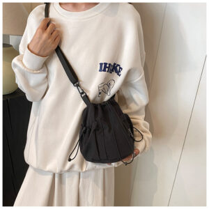 New Style Bucket Drawstring Pleated Nylon Casual Versatile Shoulder Summer For Women Niche Korean Version Crossbody