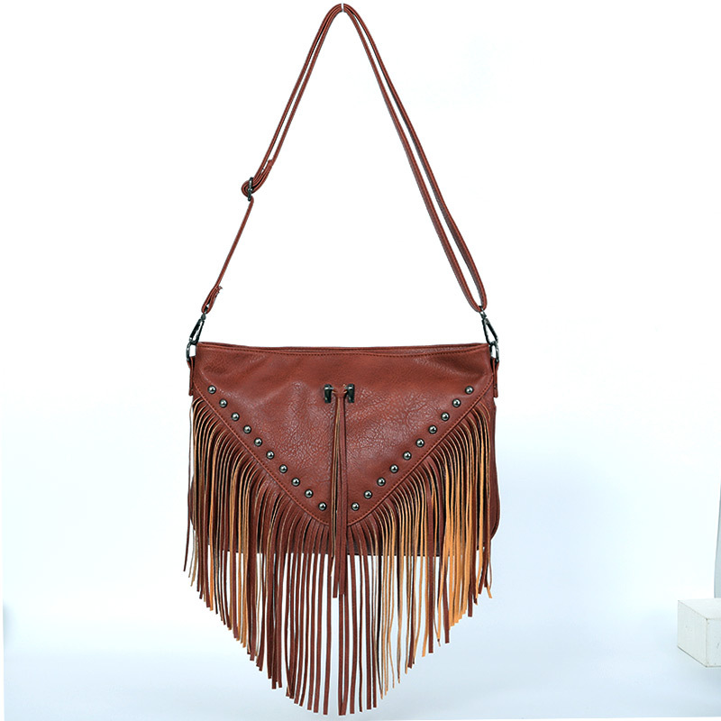 Bags Soft Leather Trendy Casual Rivet Tassel Shoulder Crossbody Women's Large Bag - Image 8