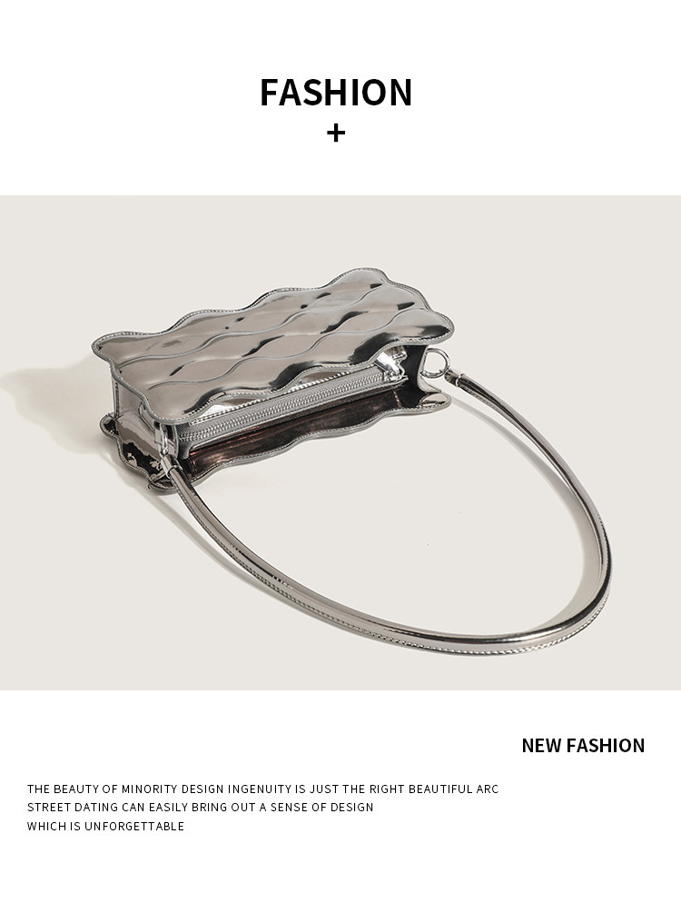 High-end Silver Baguette New Fashionable and Versatile Handbag Wavy Shoulder Armpit Bag - Image 6