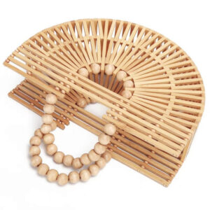 Wooden Bead Bamboo Retro Ladies Hand held Woven Fashion Beach Bag