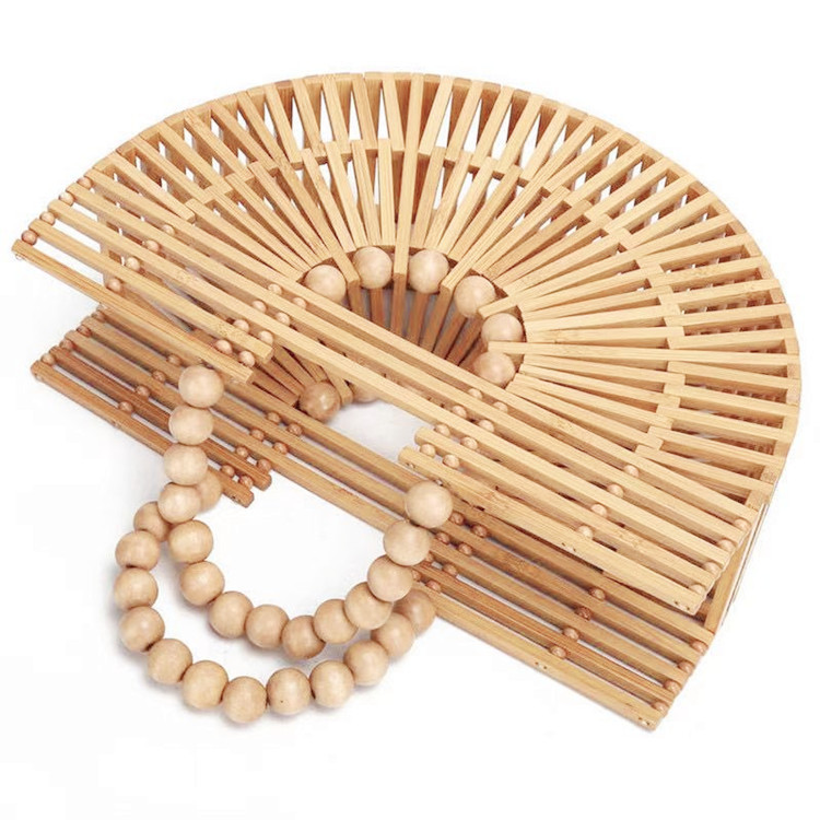 Wooden Bead Bamboo Retro Ladies Hand held Woven Fashion Beach Bag - Image 2