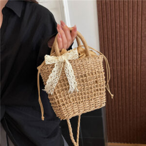 2026 New Summer Beach Vacation Casual Small For Women Niche Fashion Simple Woven Bucket Shoulder Bag