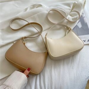 Retro Solid Color PU Leather Shoulder Underarm Bag Women’s Fashion Handbags Casual Hobos Purses and Handbag Ladies Hand