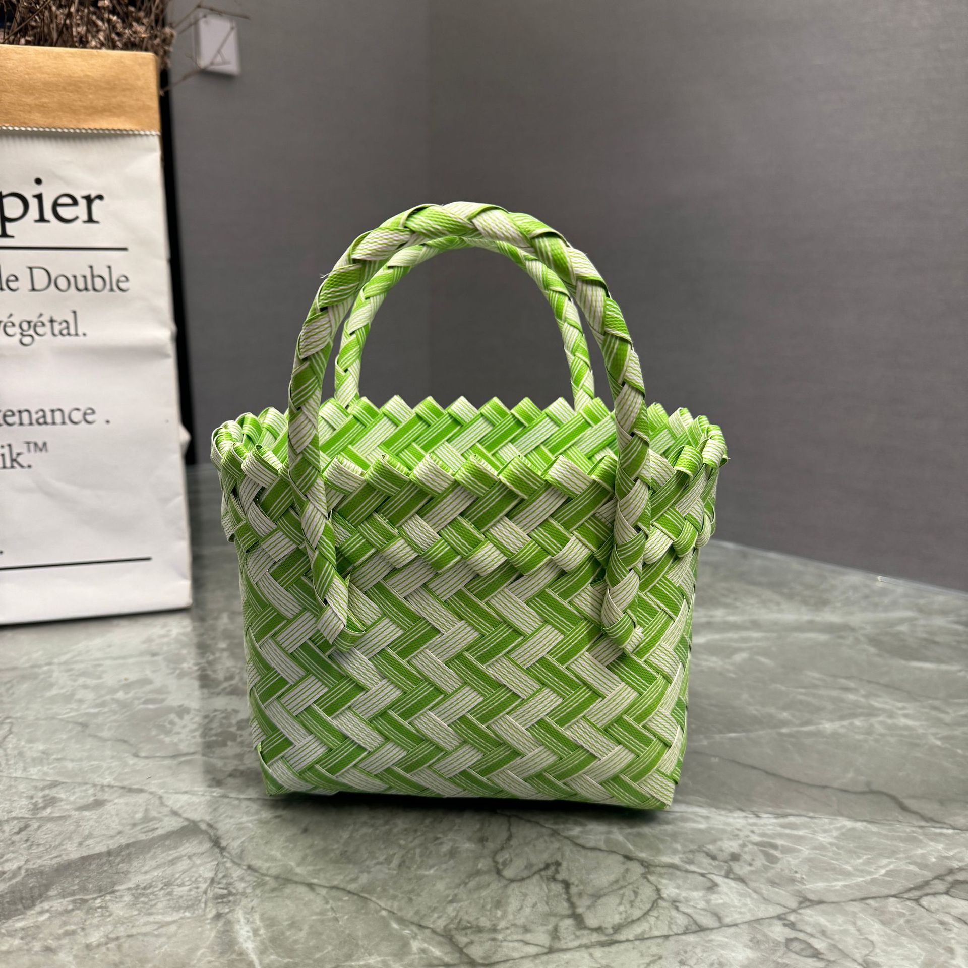 New Plastic Handbag Woven Gift Basket Beach Bag For Women - Image 12
