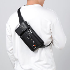 ​Men’s Premium PU Leather Chest Bag – Waterproof Crossbody Sling Pack (8″ Tablet Pocket, Anti-Theft Zipper, Streetwear