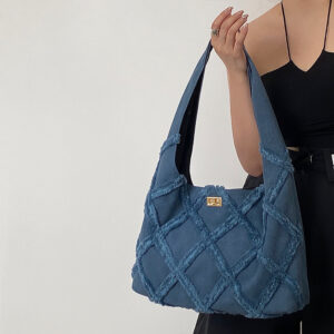 New retro commuter high end niche fashion versatile trend Korean denim canvas women’s shoulder bag