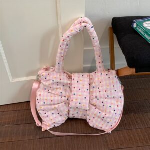Korean-style 2026 New Polka Dot Design Handbag For Women, Sweet Bow Shoulder Bag, Niche Versatile Tote Bag