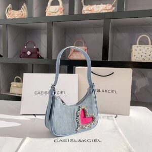 2026 New Diamond Love Shoulder Crescent CAEISL&KCIEL Niche Denim Underarm Bag for Women