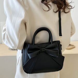 Kawaii Black Bow Ornament Women Handheld Tote Multi-purpose Detachable Crossbody Strap Ladies Fashion Hand Bag Everyday