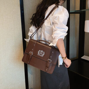 Retro Handbag Backpack College Style Uniform PU Large Capacity Single Shoulder Crossbody Square Bag for Women