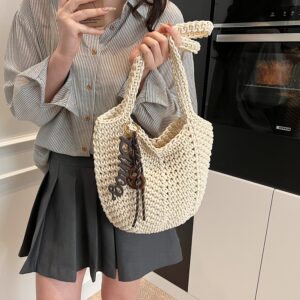 Wholesale Vintage Single-shoulder Cotton Woven New Crochet Handbag, Straw Bag, Artistic Vacation Beach Bag