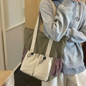 Patchwork Pleated Large-Capacity Fabric Handbag Tote 2026 New Fashionable Lightweight Commuting Shoulder Bag