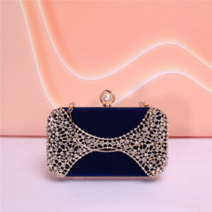 Hot Style Of The Season, Noble And Elegant Metal Hollow Carved Velvet Pearl Handle Evening Party Clutch Bag
