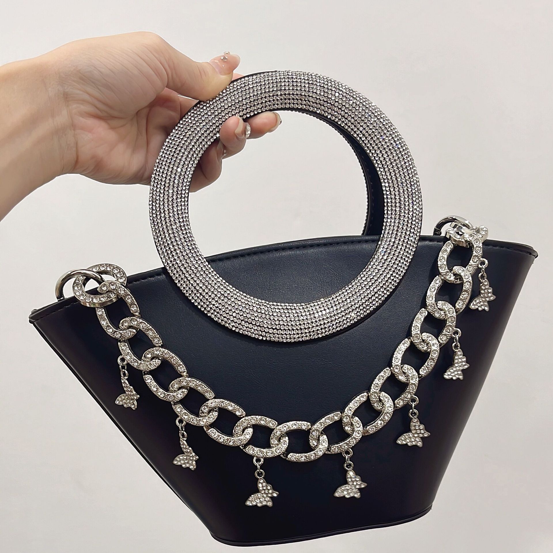 Women's Bags Same 24 New Tote Bring Diamond Round Handle Hand Held Basket Shoulder Messenger Bag