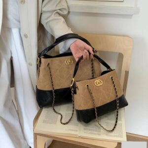 Women’s High-End Quilted Chain Tote Fashionable Color-Block Crossbody Bucket Handbag/Shoulder Bag
