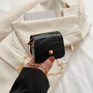 2026 Stylish Womens Mini PU -Embossed Bag Decorative Coin Purse With Adjustable Metal Chain Strap Crossbody/Shoulder
