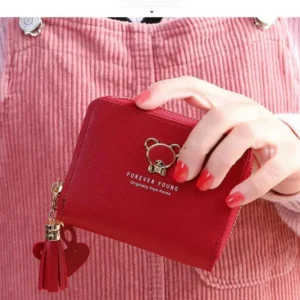 Free Shipping Designer New Women’s Wallet Short Cartoon Cute Bear Tassel Student Coin Purse Zipper Bag
