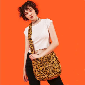 Women’s Faux Mink Fur Crossbody With Leopard Print, Spacious A4 Tote For Daily Use, Fashionable And Trendy Shoulder Bag