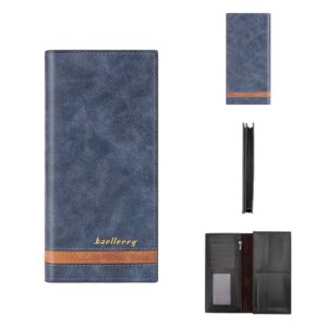 Men’s Long Bifold Wallet, Vintage Matte Faux Leather Purse, Multi Card Slots Anti-demagnetization Zipper Coin Pocket