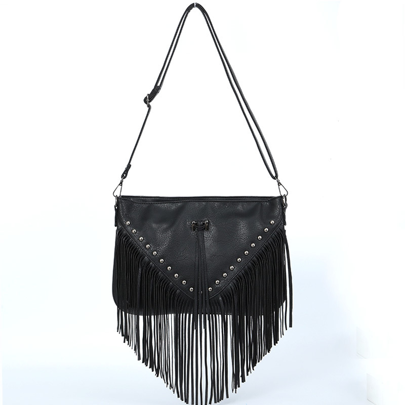 Bags Soft Leather Trendy Casual Rivet Tassel Shoulder Crossbody Women's Large Bag - Image 6