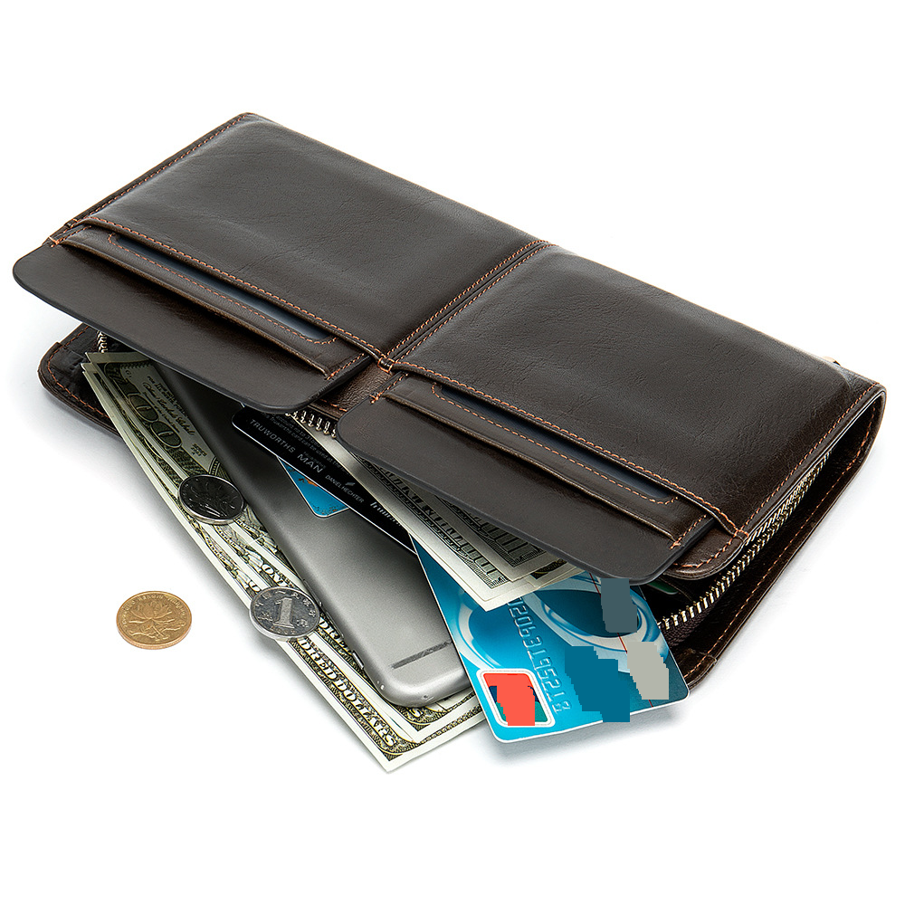 Supply Business Double Pocket Long Wallet Multi Card Slots Genuine Leather Men's Handbag Clutch Bag - Image 4