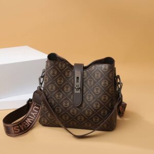 2026 New Women’s Bucket Vintage Printed Shoulder Bag, Wide Strap Crossbody Bag