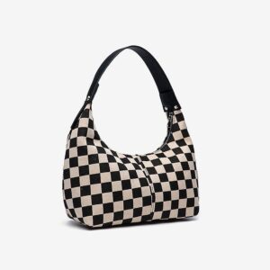 Unique Checkered Pattern Color-block Crescent Japanese Retro Light Shoulder Bag, Compact And Lightweight Underarm