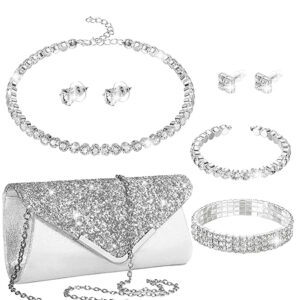 Women’s Jewelry – Elegant Geometric Rhinestone Necklace Earrings & For Evening Party Layered Design Sparkling Diamond