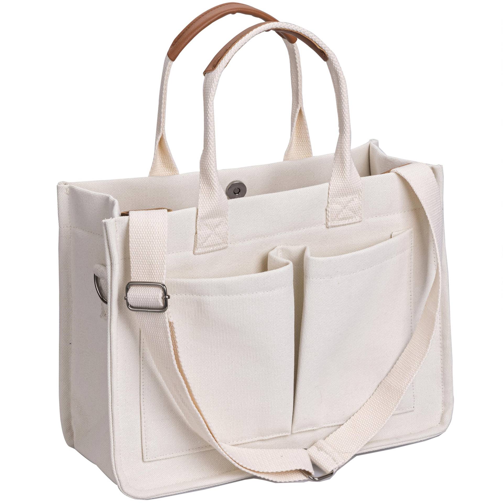 Large Canvas Tote For Women, With Pockets, Laptop Shoulder Bag - Image 7