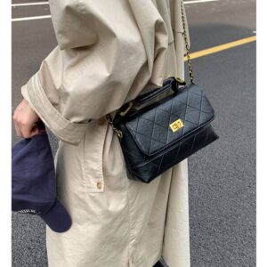 Women’s Small Square Handbag Inspired Quilted Chain New Style Retro Shoulder Frosted Crossbody Bag
