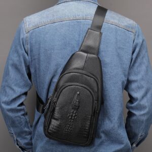 Men’s Premium Full-Grain Leather Crossbody Bag – Classic Crocodile Embossed Design, Versatile Shoulder Sling For