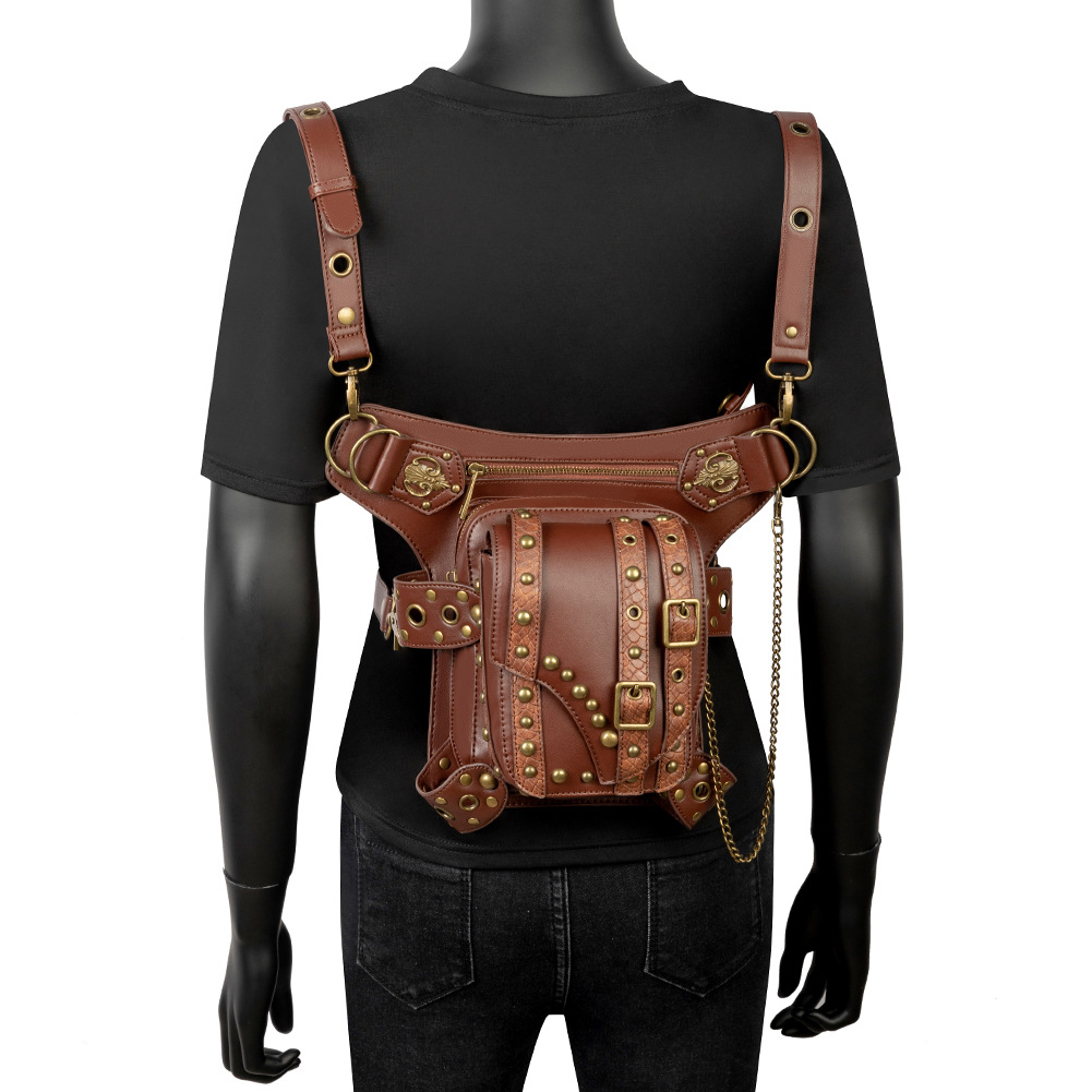 punk rock locomotive chain women's shoulder messenger men's waist bag - Image 2