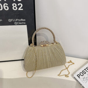 European And American Cross-Border Gold Shiny Pleated Chain Evening 2026 Women’s Fashionable Elegant Clutch Shoulder Bag