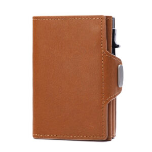 Coin Purses & Holers Factory Supply Men’s Hot Sale Genuine Leather Tri Fol Zipper Pocket Aluminum Alloy Box Holer