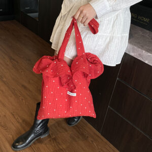 2026 Spring Summer New Korean Polka Dot Fabric Shoulder Fairy Style Ruffle Handbag Women Vacation Chiffon Bag