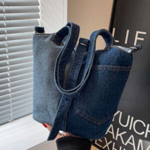Versatile Commuter Tote Small Women’s New Denim Bucket Bag, 2026 Summer Trendy Niche Single Shoulder Crossbody Bag