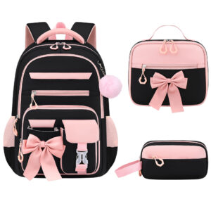 Elementary School Kids Luggage Set Lunch Bag & Pen – Simple Design Oxford Backpack With Adjustable Straps For Safety