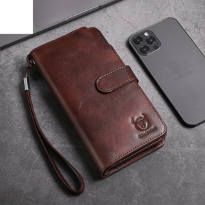 men’s genuine leather long buckle youth retro casual cowhide multifunctional driver’s license coin wallet