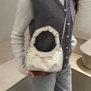 Bowknot Chain Handbag Fashionable Pleated New Niche Design Crossbody Versatile Bag Black White E8