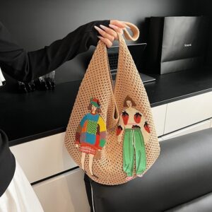 Women’s Straw Handbag, Woven Mesh Fashionable And Trendy Popular Summer Travel Shoulder Bag, New Seaside Style