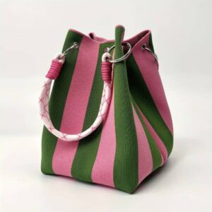 Korean Style Knit Woven Bucket For Women Fashion Handheld Shoulder Bag Casual Vacation Beach Crossbody Purse