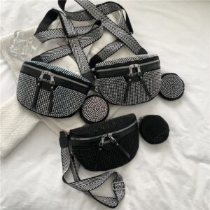 Women’s Chest Internet Celebrity Single Shoulder Crossbody High-end Rhinestone Waist Bag Fashion Versatile Two-piece Set