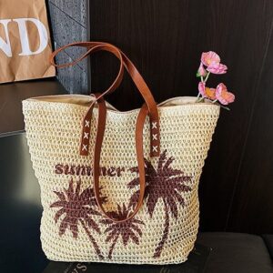 Summer New Arrival Women’s Straw Woven Tote Large Capacity Shoulder Artistic Beach Travel Bag For Resort Style