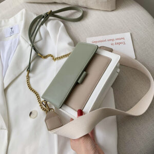 Trendy 2026 New Korean Version Versatile Color-blocking Chain Wide Strap Shoulder Crossbody Fashionable Textured Small