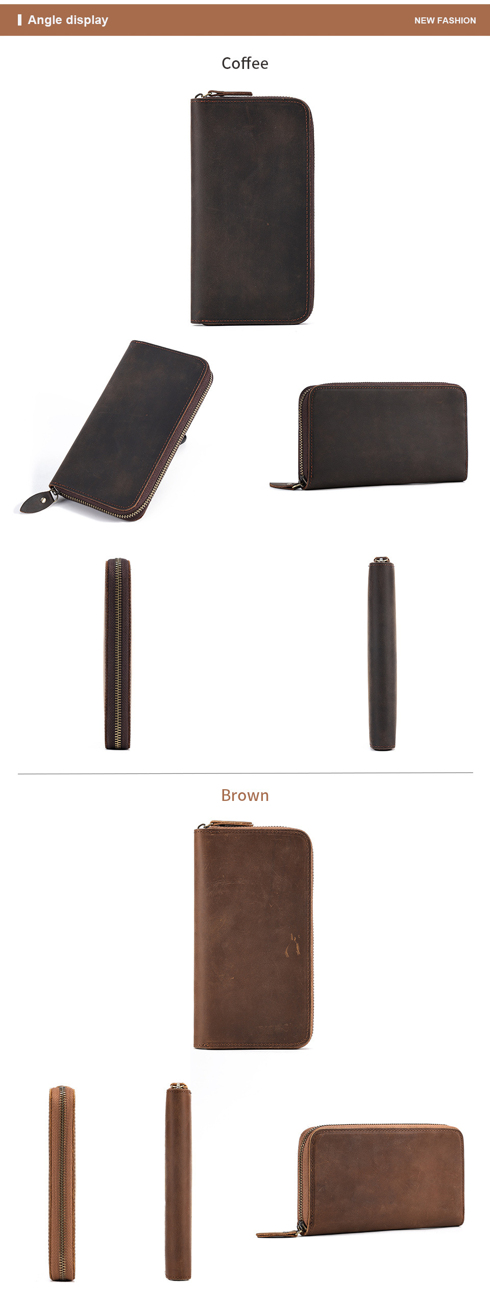 Business retro long rfid large capacity clutch bag Men's leather money clip men's wallet - Image 10