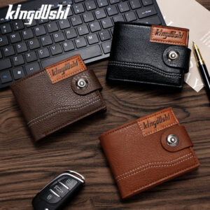 New Style Short Wallet Patchwork Men’s Money Clip Magnetic Buckle Zipper Coin Purse Multi-Card Slots