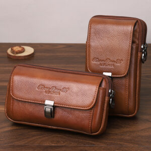 Men’s genuine leather with belt 5.5-inch/6.5-inch mobile phone cowhide ID small waist bag