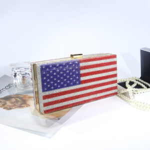 New Style Diamond-Studded National Flag Pattern Clutch Evening Chain Crossbody Small Square Bag