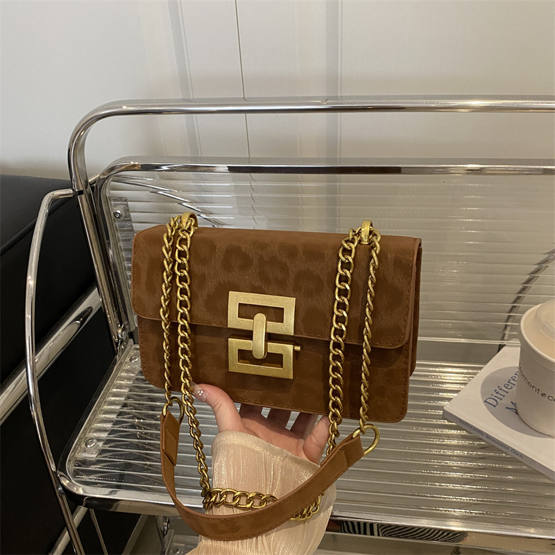 Leopard Print Women's Fashion Popular Lock Chain Crossbody Shoulder Small Square Bag - Image 9